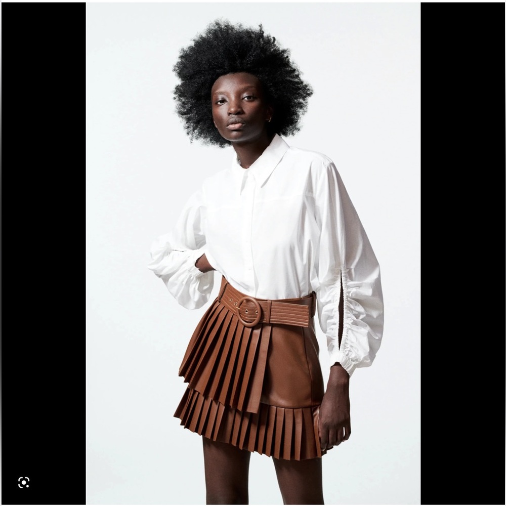 Zara Faux Leather Pleated Skirt Size M